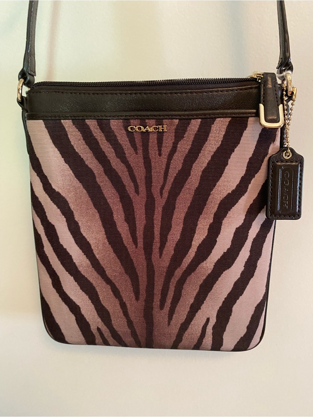 Coach Madison Swing Pack Brown and Black Zebra-Print Crossbody Bag - Picture 3 of 4